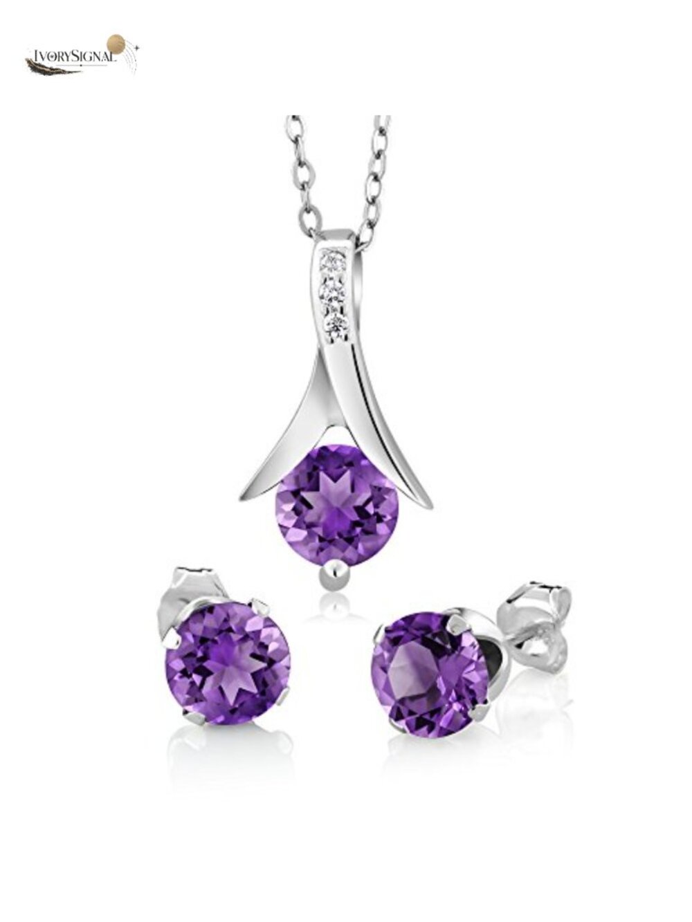Sterling Silver Amethyst Moissanite Pendant Earrings Jewelry Set